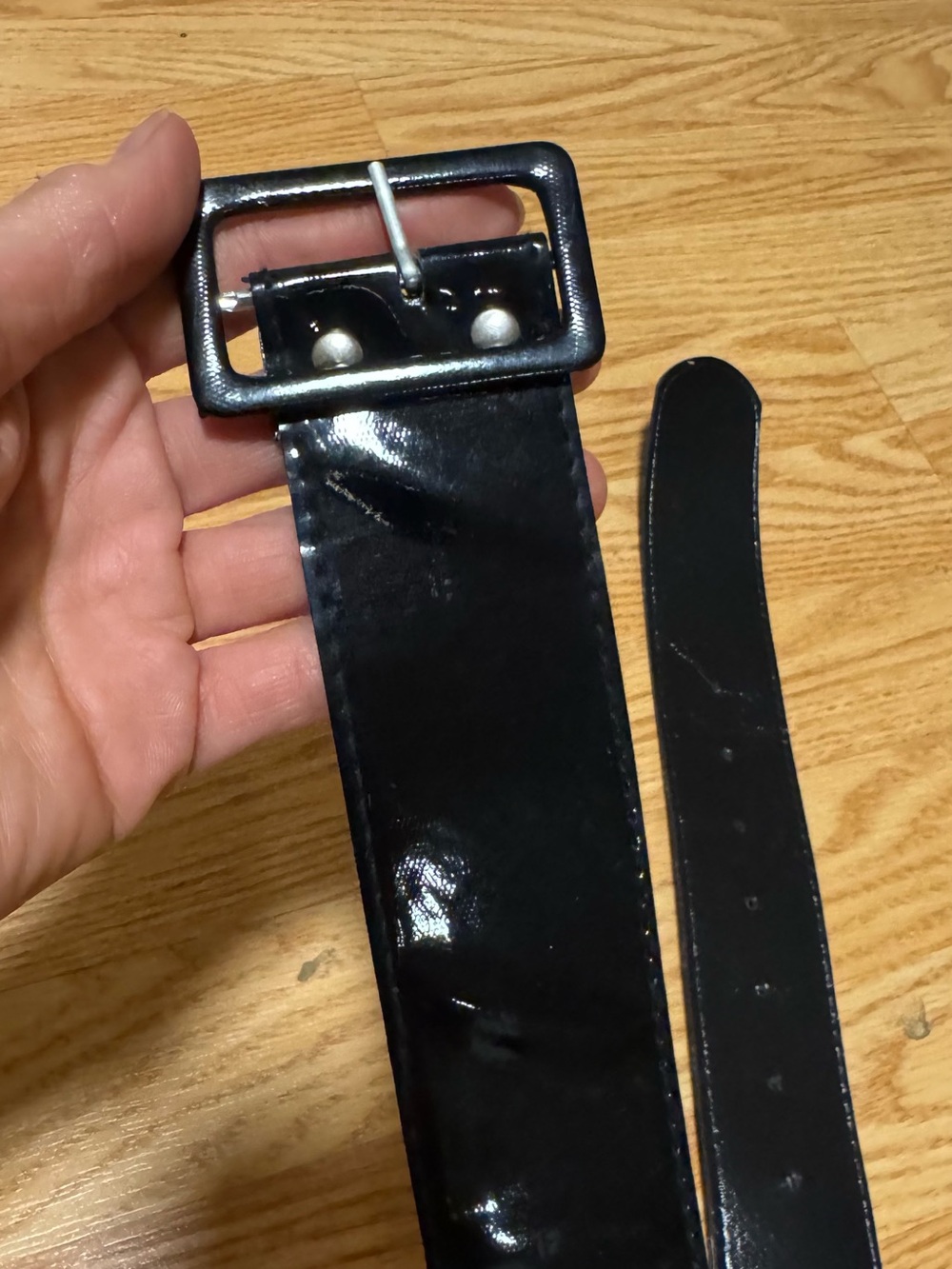 Black Patent Faux Leather Wide Belt with Square Buckle